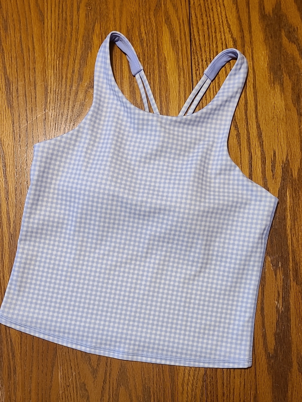 All In Motion Light Blue Gingham Tank Top - Criss Crosd Back XL